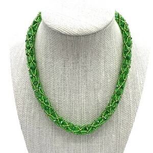 Handcrafted Beaded handmade necklace netting with crystals Lobster clasp